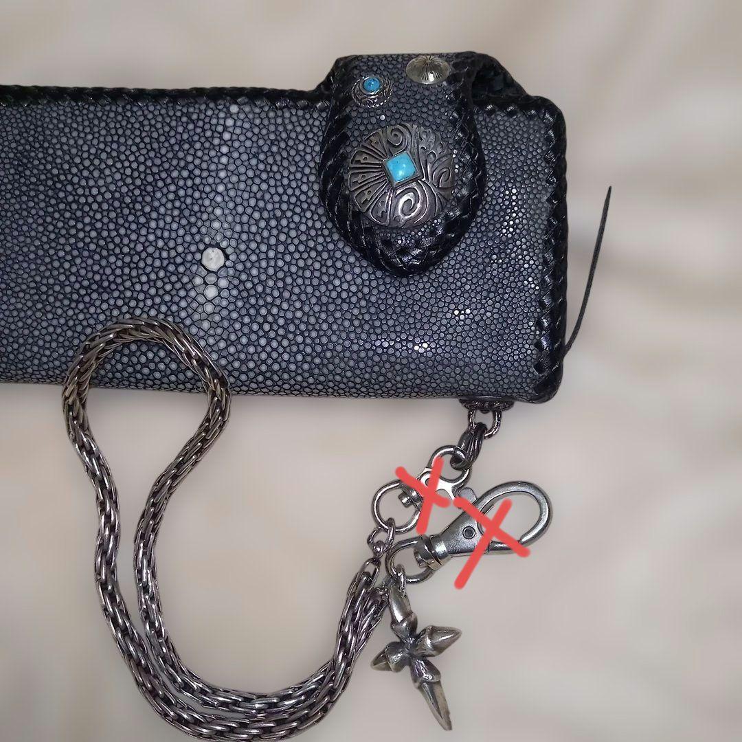 高級品 スティングレイ バイカーズウォレット Silver925 エイ革 長財布