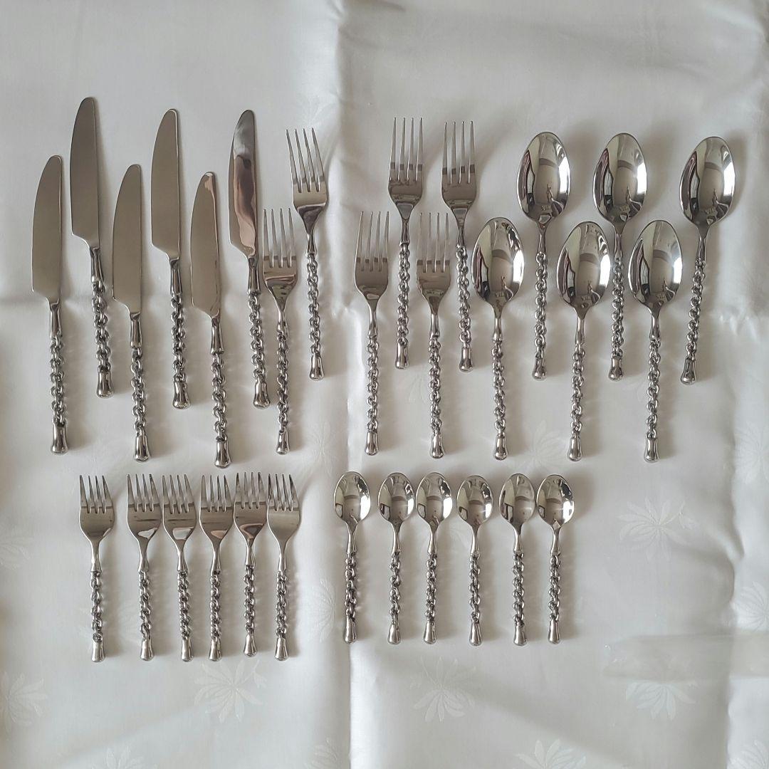 [美品]ステンレススチール シルバー カトラリーセット5種類×6本