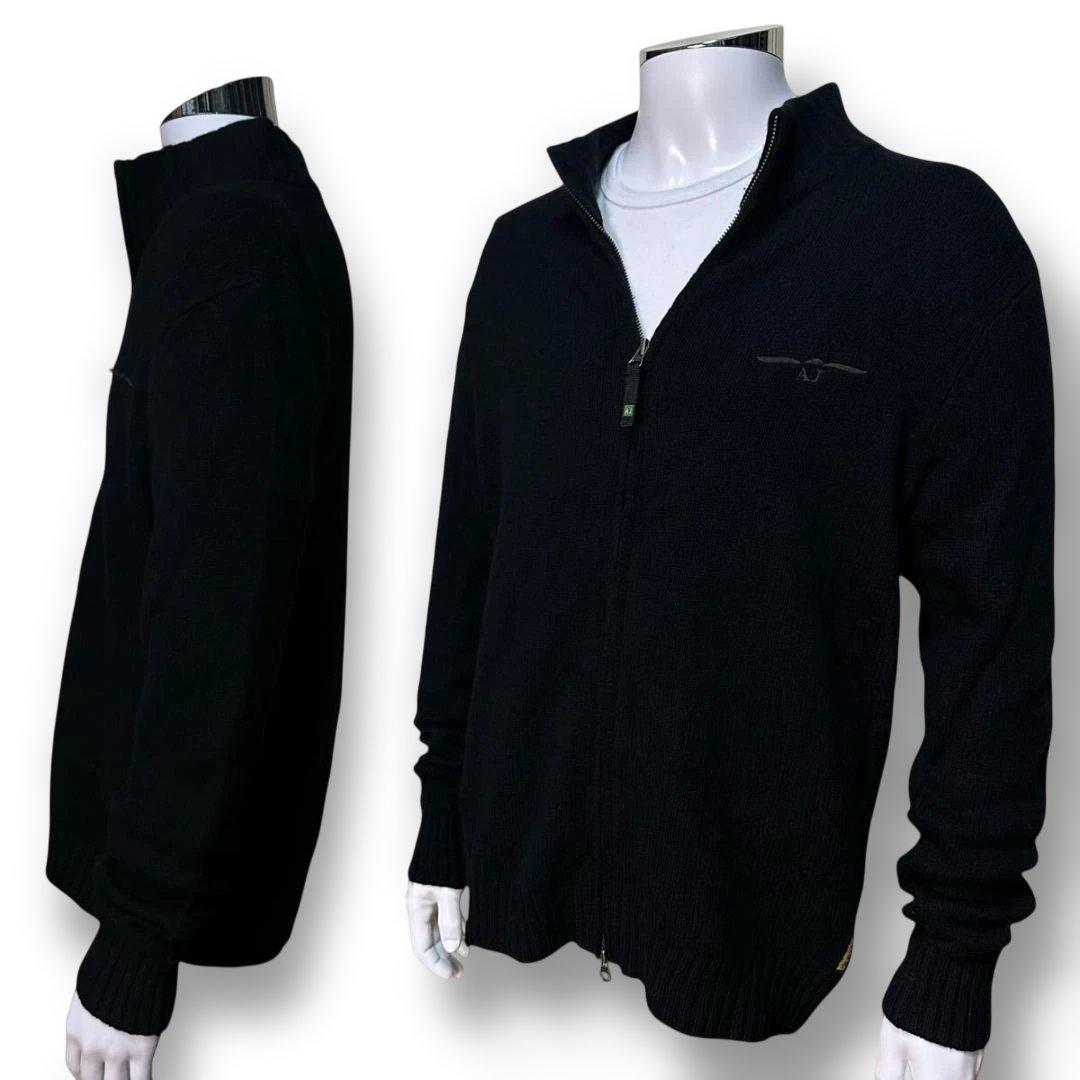 Armani Jeans アルマーニジーンズ カシミヤ混 ニットブルゾン L 黒