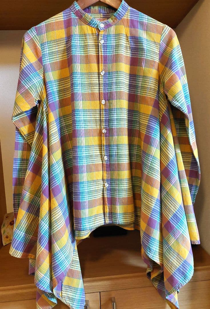 KAPITAL　ノーカラー変形チェックシャツ　S　日本製　美品✨