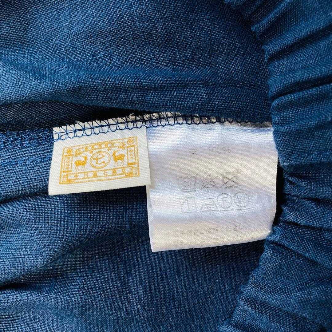 6105 中川政七商店　リネンガウチョパンツ　麻100% サイドポケット　ブルー