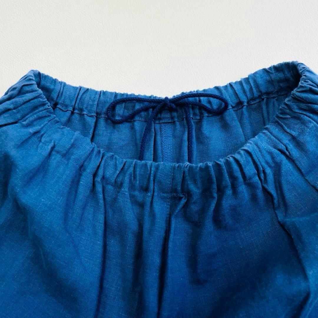 6105 中川政七商店　リネンガウチョパンツ　麻100% サイドポケット　ブルー