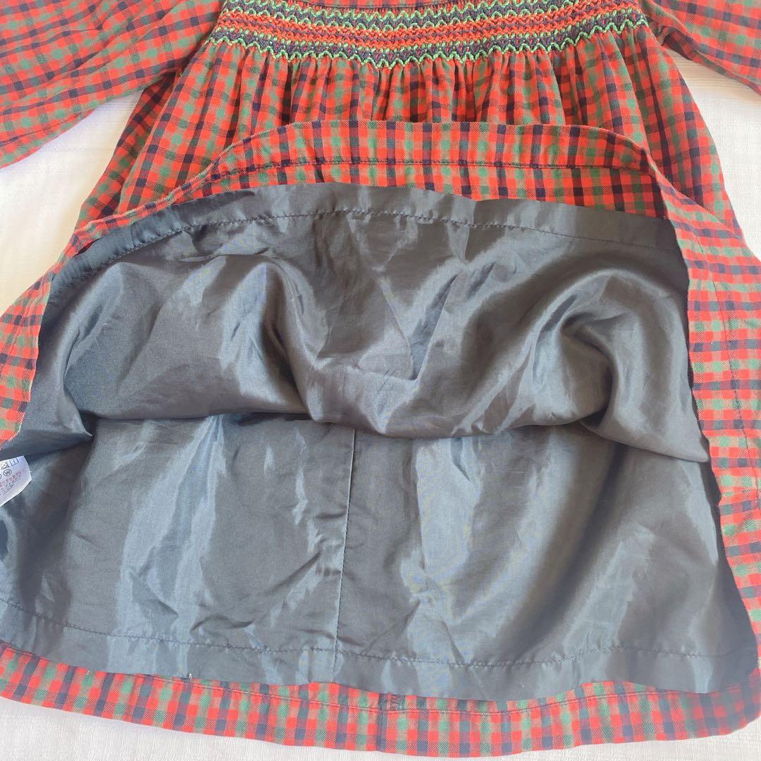 美品　familiar 赤系ファミリアチェック ワンピース 100 現行品　白襟