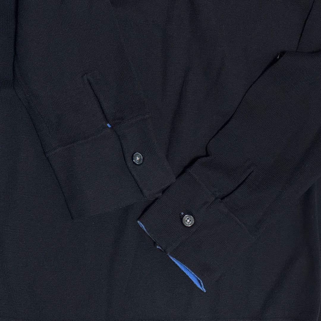 バーバリーブラックレーベル 肩チェック ハーフジップ ニットセーター 黒Mゴルフ