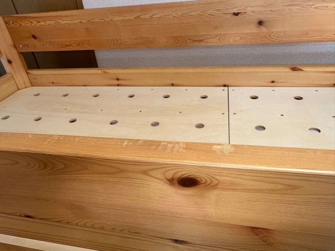 栃木県 無印良品 パイン材 ミドルベット 木製ロフトベッド 階段付