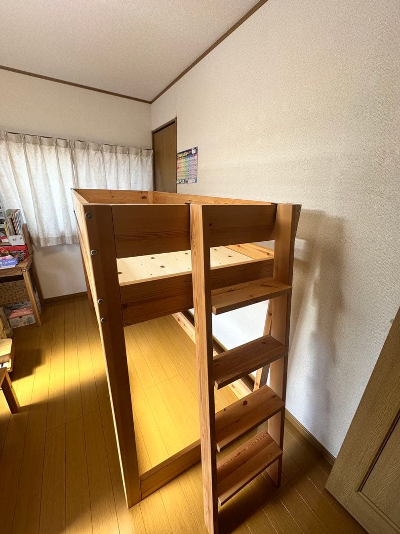 栃木県 無印良品 パイン材 ミドルベット 木製ロフトベッド 階段付