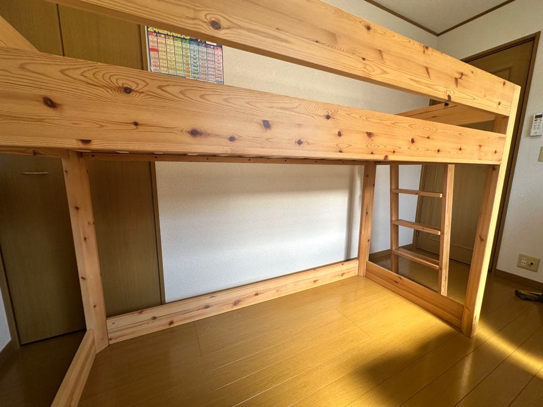 栃木県 無印良品 パイン材 ミドルベット 木製ロフトベッド 階段付