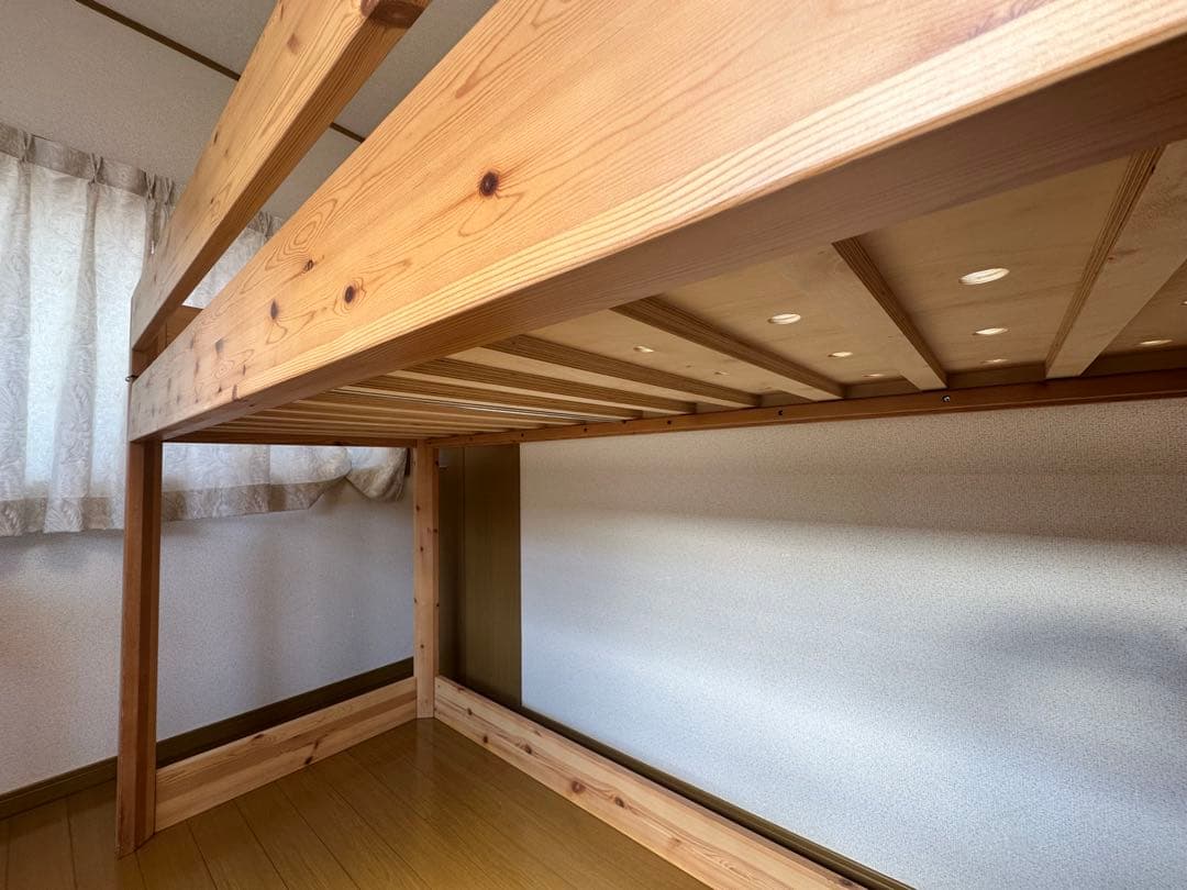 栃木県 無印良品 パイン材 ミドルベット 木製ロフトベッド 階段付