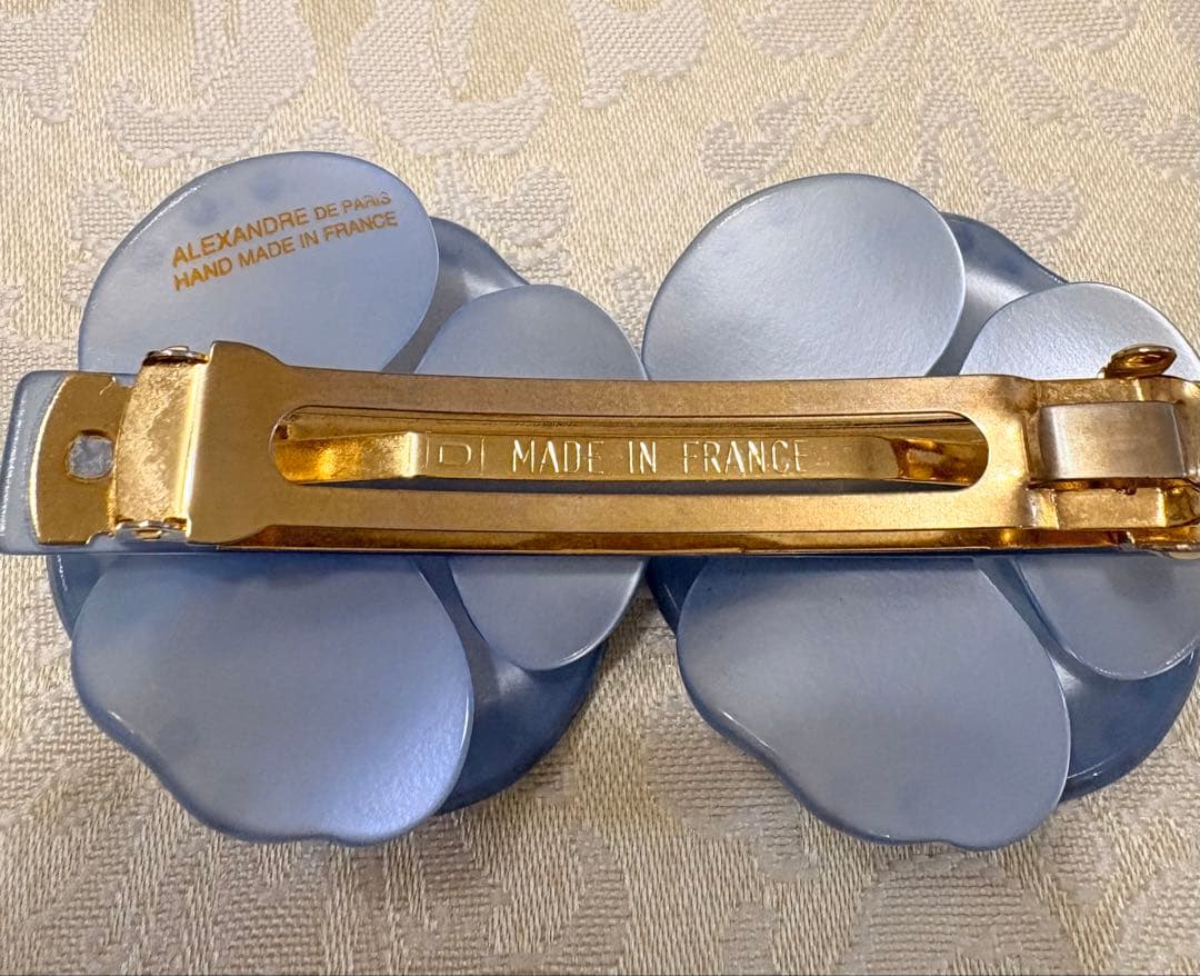 ❤️最終価格❤️極美品✨アレクサンドルドゥパリ 双子カメリア バレッタ ブルー系