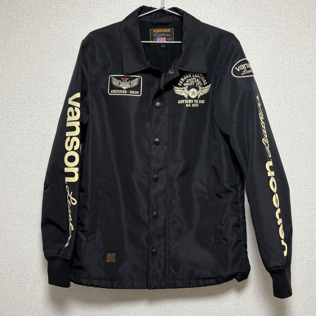 VANSON × AMERICAN BASS ナイロン コーチジャケット 黒