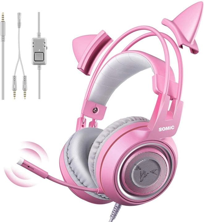 ゲーミングヘッドセット 猫耳ヘッドホン 3.5ｍｍ マイク付き 有線 ステレオ