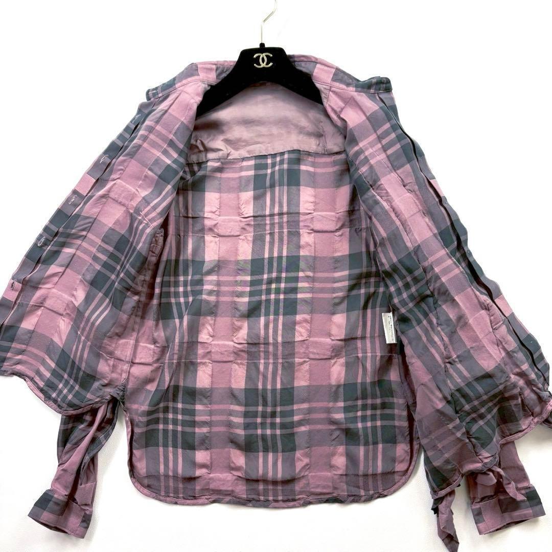 チカキサダ 長袖 フリルデザイン ブラウス チェック リボン アシンメトリー