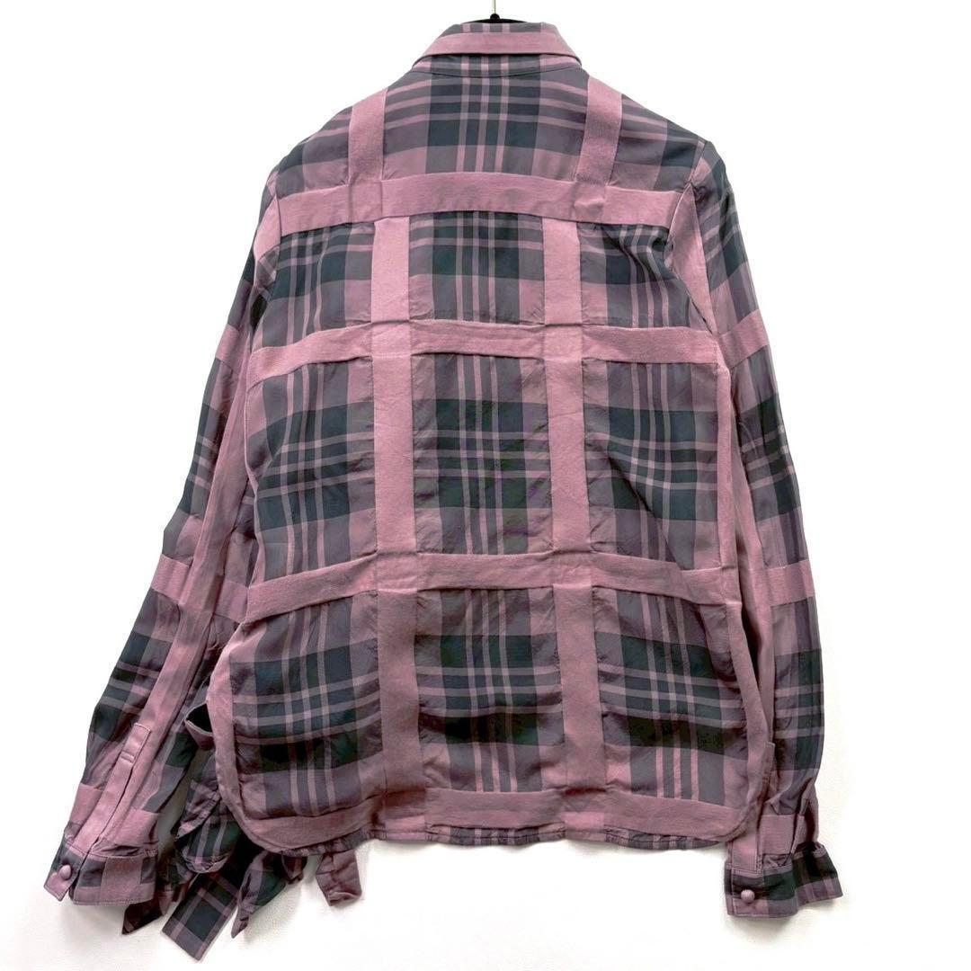 チカキサダ 長袖 フリルデザイン ブラウス チェック リボン アシンメトリー