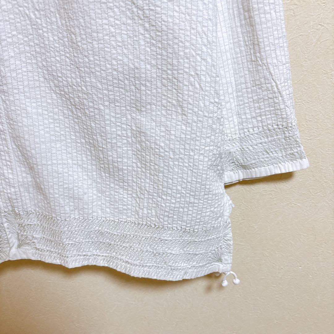 ハート イッセイミヤケ シアサッカー 刺繍 ブラウス インド製 ホワイト 2