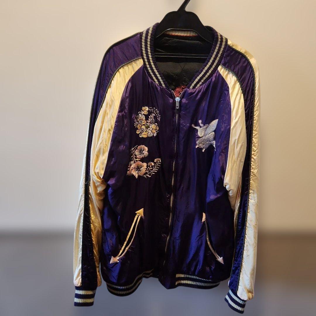 ちきりや　リバーシブル　紫と金の刺繍スカジャン