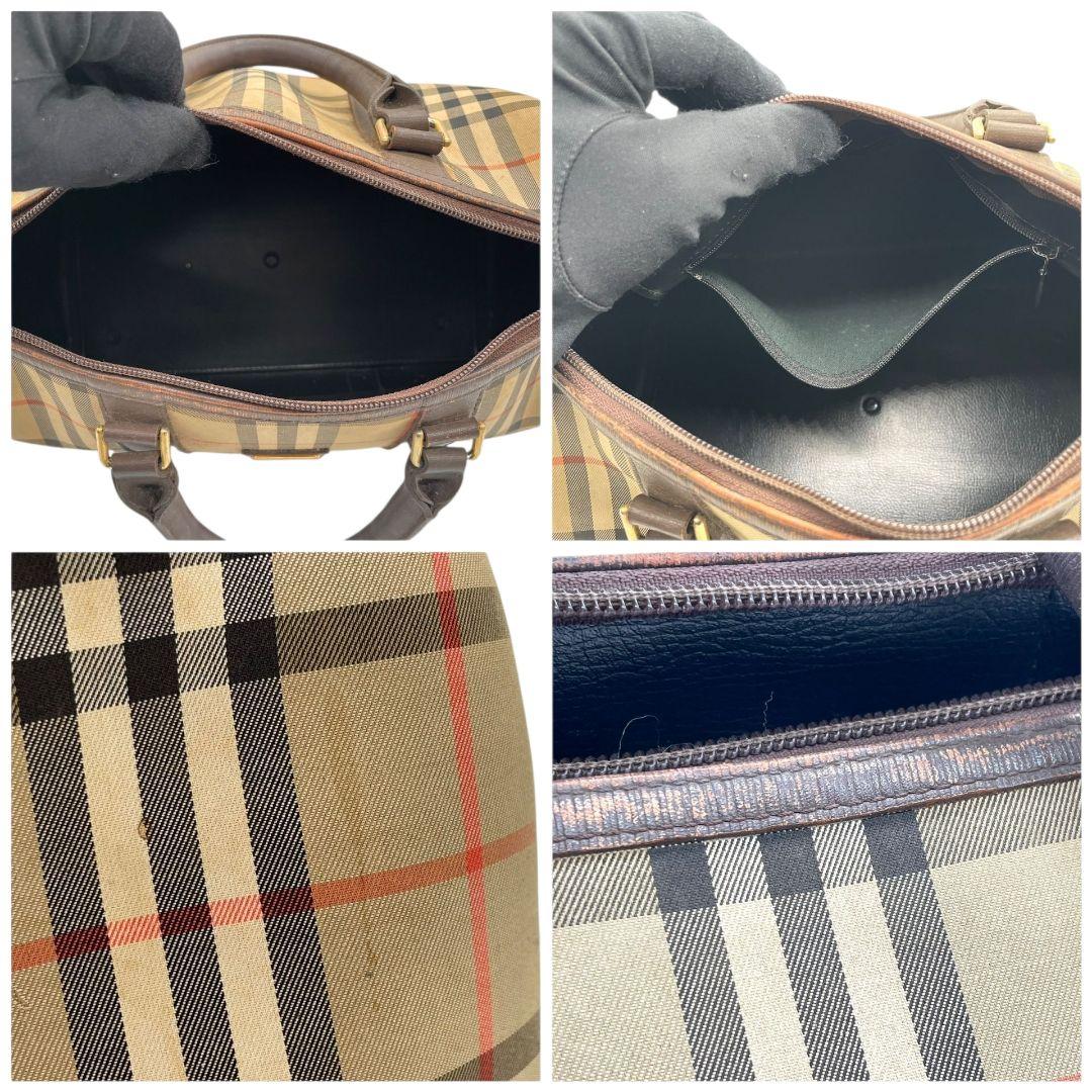 バーバリーズ　ボストンバッグ　茶　ノバチェック　シャドーホース　自立可　s92