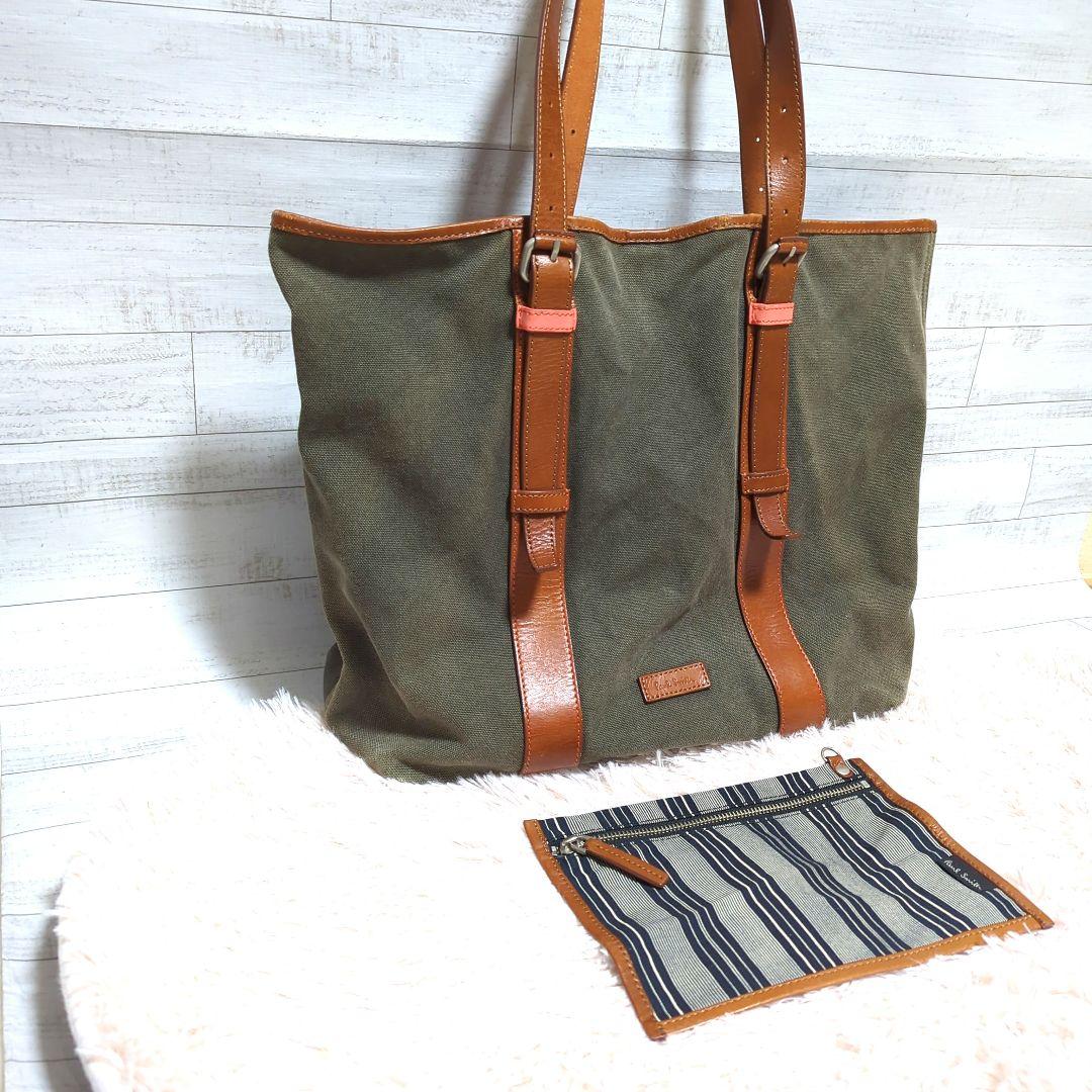 【Paul Smith】 レザー＆キャンパス/トートバッグ/肩掛け可/A4収納可
