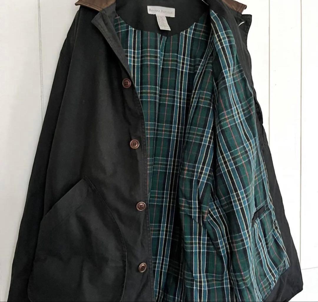 【実寸XL】90s BANANA REPUBLIC 襟レザー ハンティングJKT