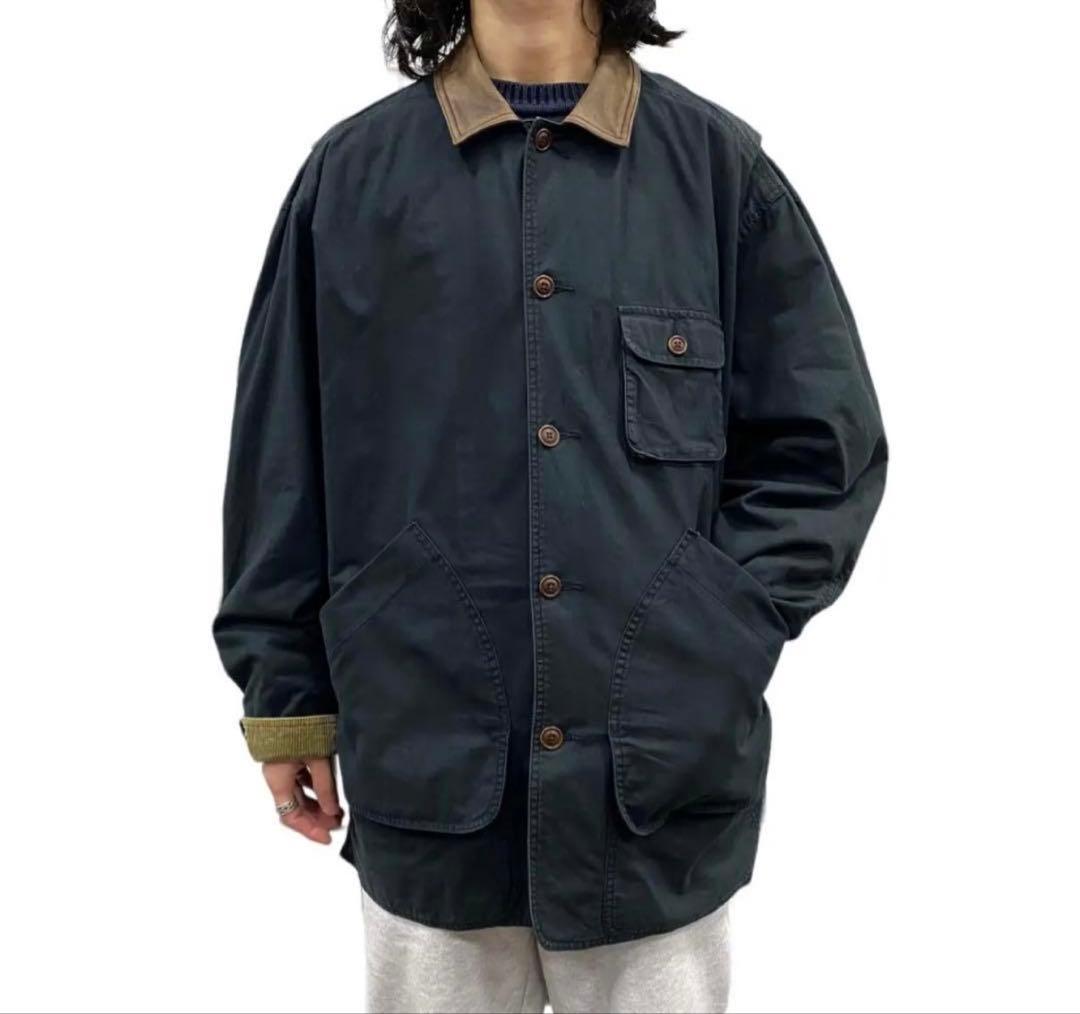 【実寸XL】90s BANANA REPUBLIC 襟レザー ハンティングJKT