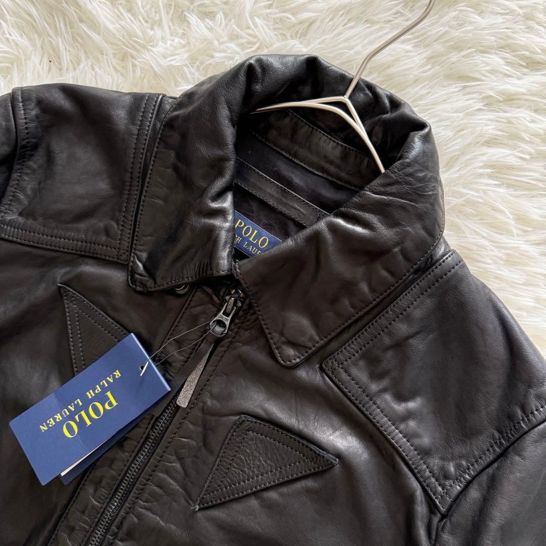 タグ付き【ポロラルフローレン】ライダース　Mサイズ　黒　定価約14万円