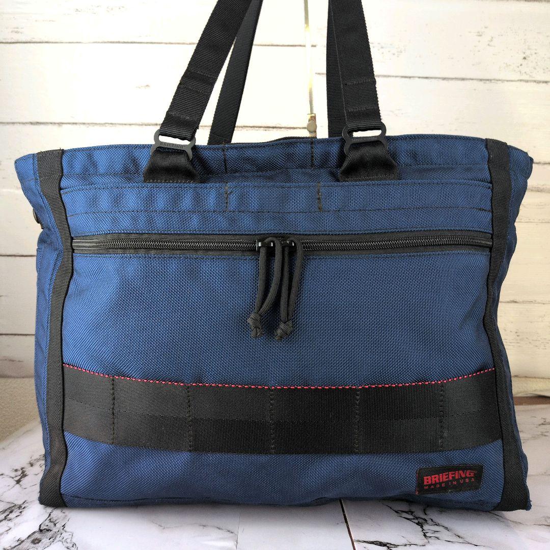 【あーる】ブリーフィング☆大容量　ネイビー　自立　肩掛け　トートバッグ