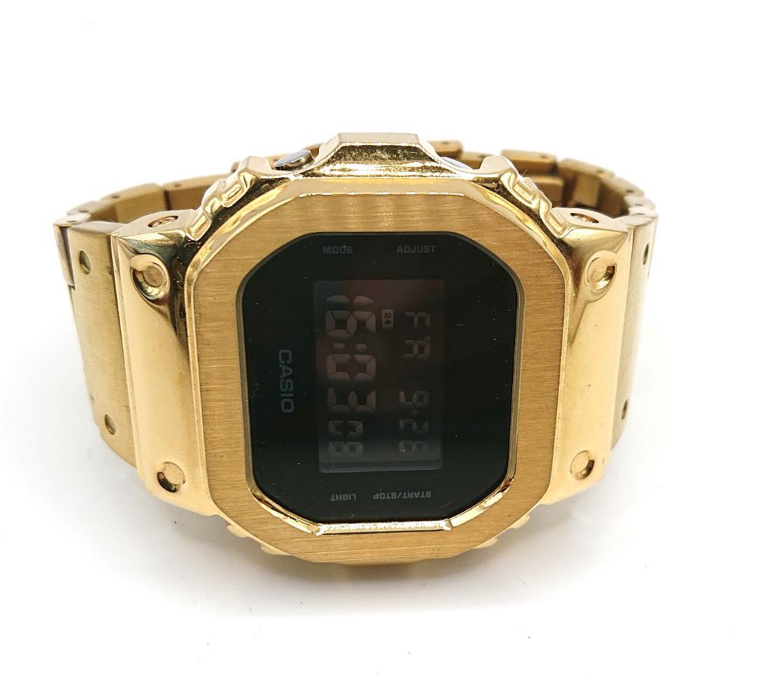 美品CASIO G-SHOCK DW-5600BB ゴールドベゼルクォーツ可動品