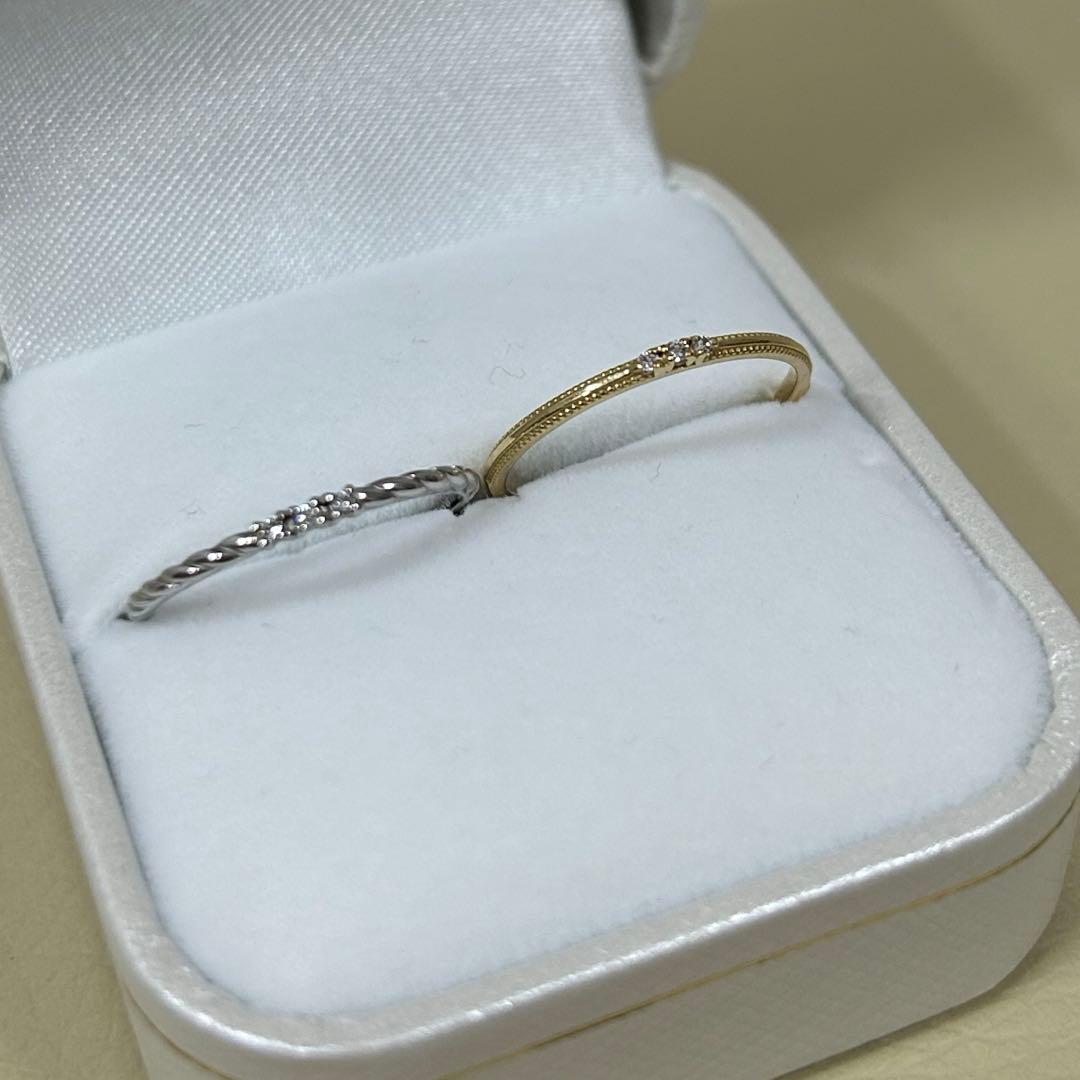 VENEZIA K18 ミル打ち ツイスト ダイヤモンドリング ２個セット