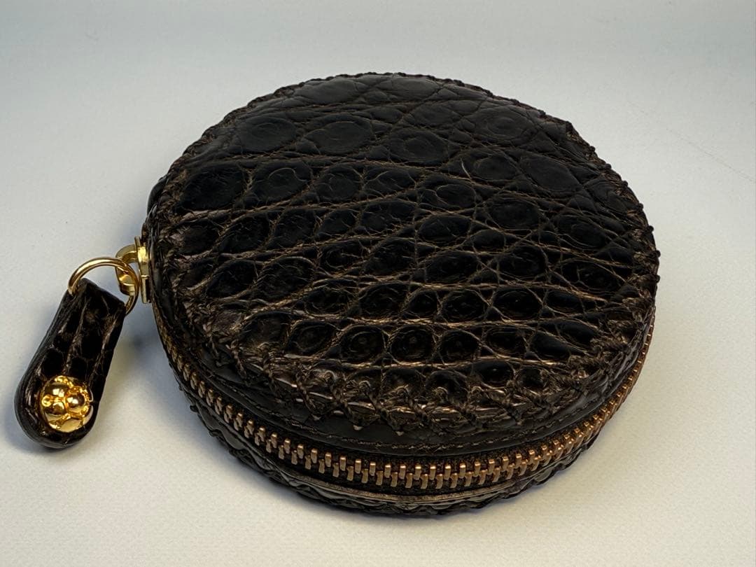 FUNNY製ファスナー付きクロコダイル丸型ポーチ