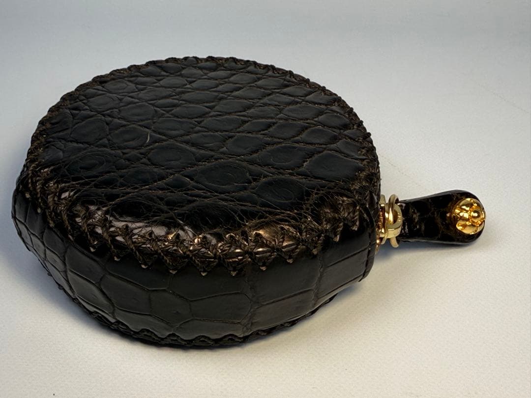 FUNNY製ファスナー付きクロコダイル丸型ポーチ