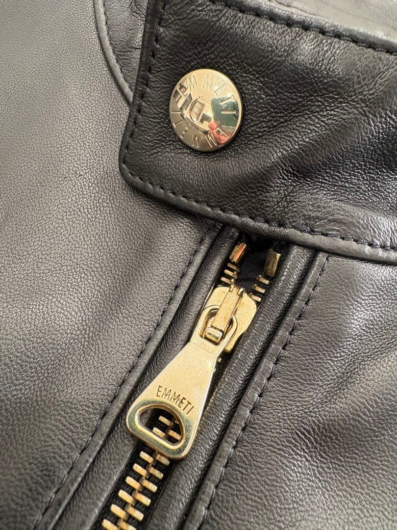 EMMETIエンメティJURIライダースジャケット ブラック ゴールドジップ46