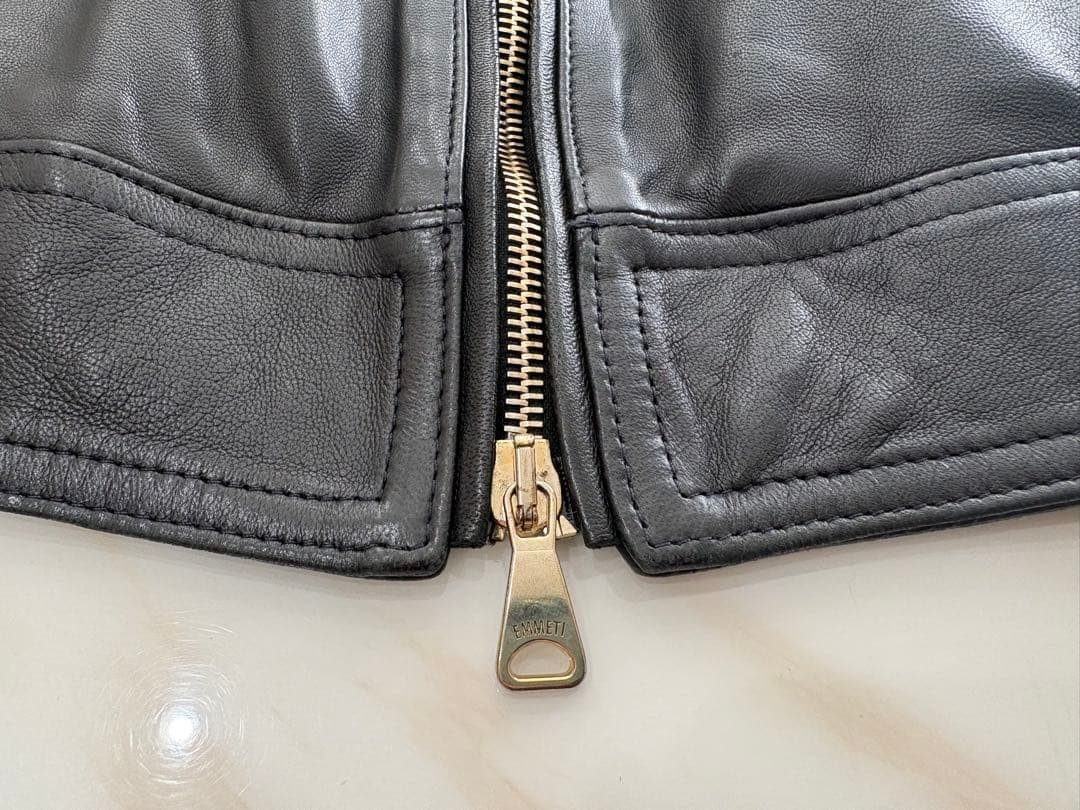 EMMETIエンメティJURIライダースジャケット ブラック ゴールドジップ46