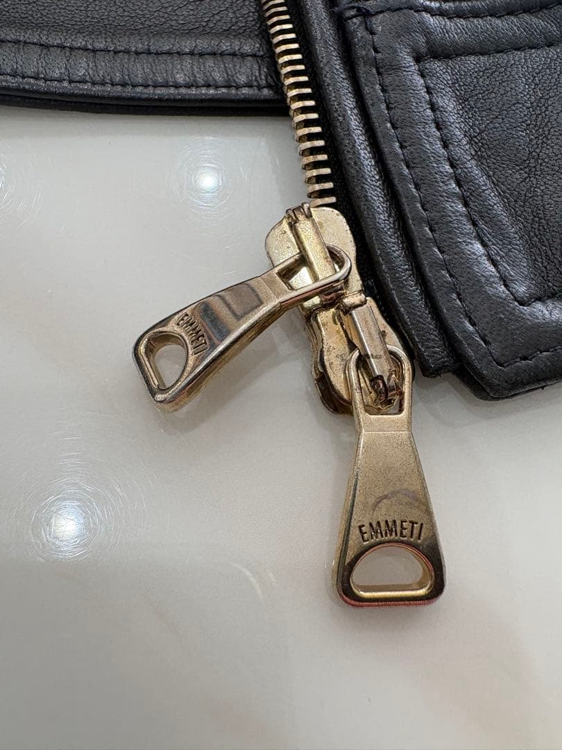 EMMETIエンメティJURIライダースジャケット ブラック ゴールドジップ46