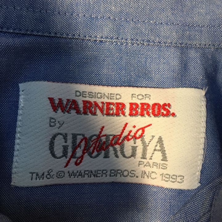 【希少】90s PARIS ルーニー・テューンズ 刺繍ロゴ シャンブレーシャツ