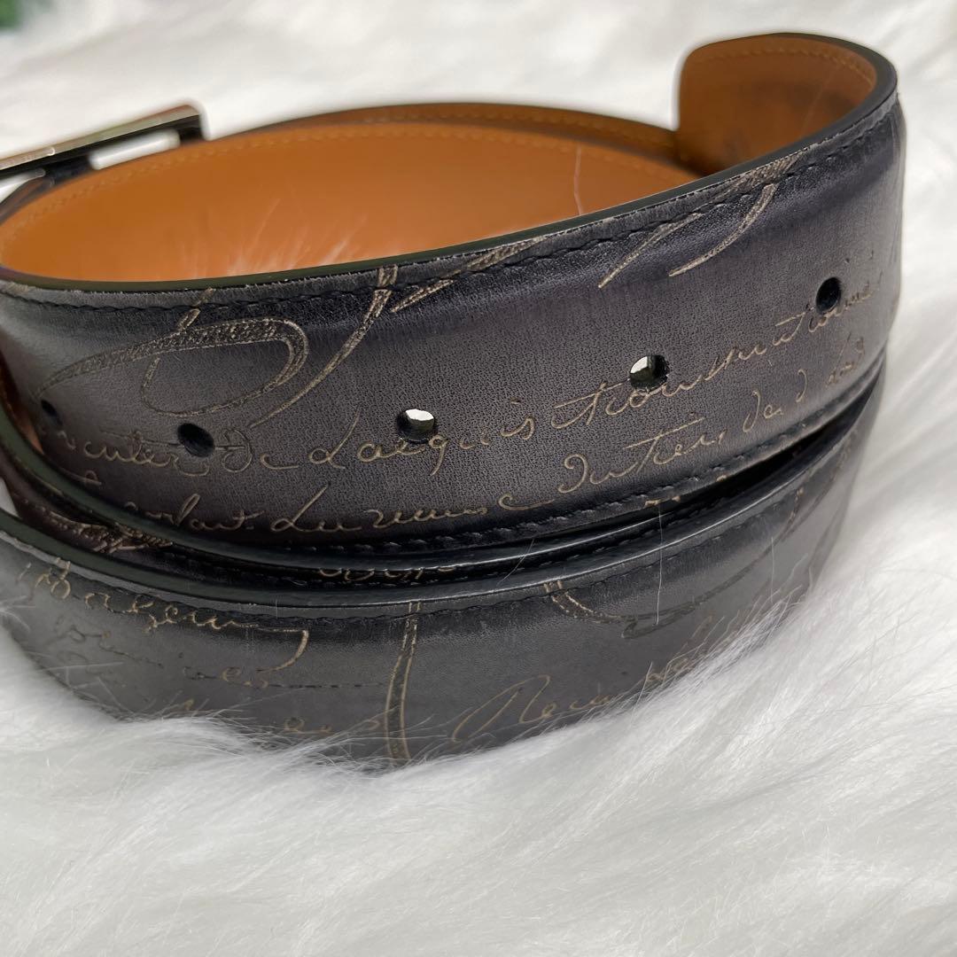 Berluti グレー レザー 高級ブランド　ベルト　メンズ　大きい