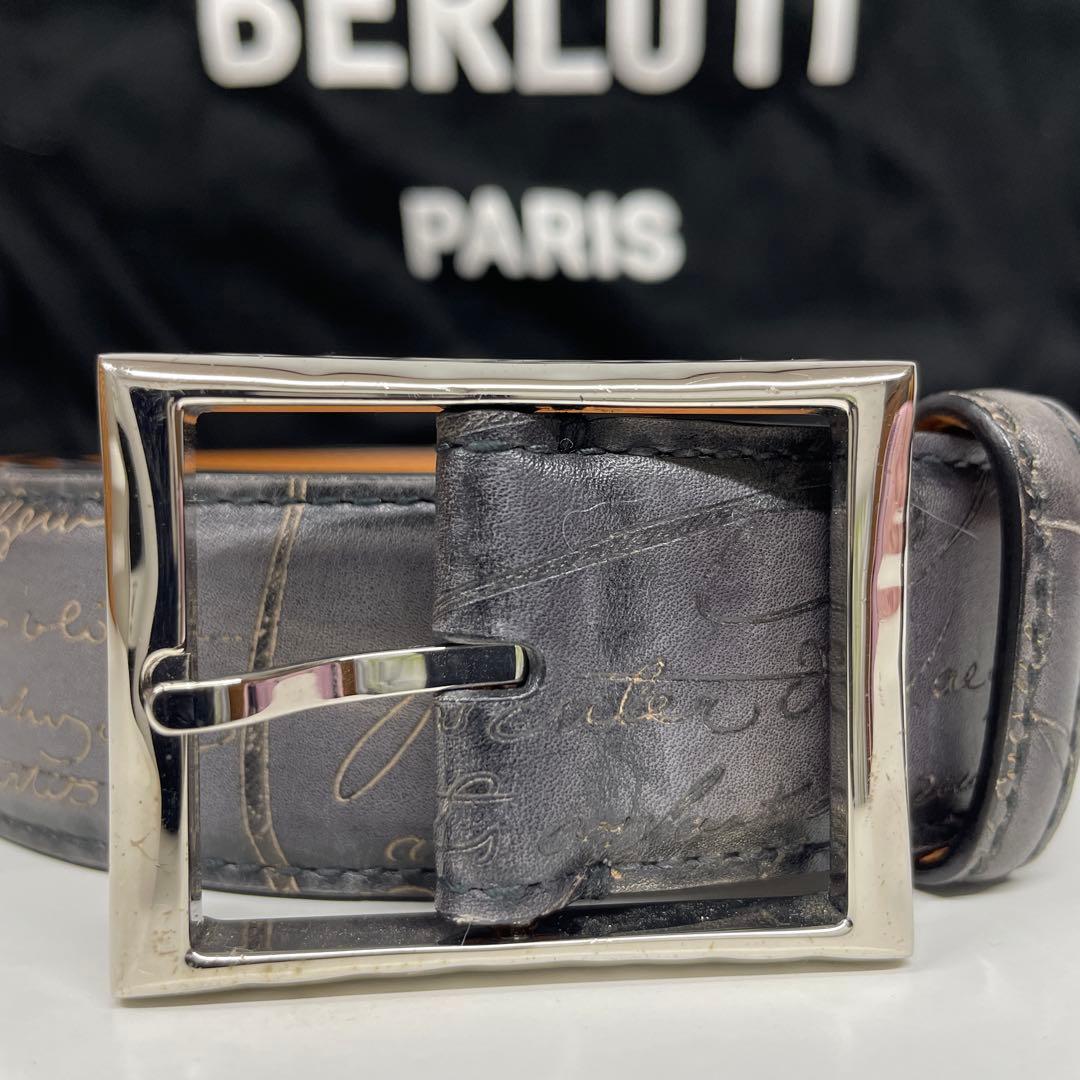 Berluti グレー レザー 高級ブランド　ベルト　メンズ　大きい
