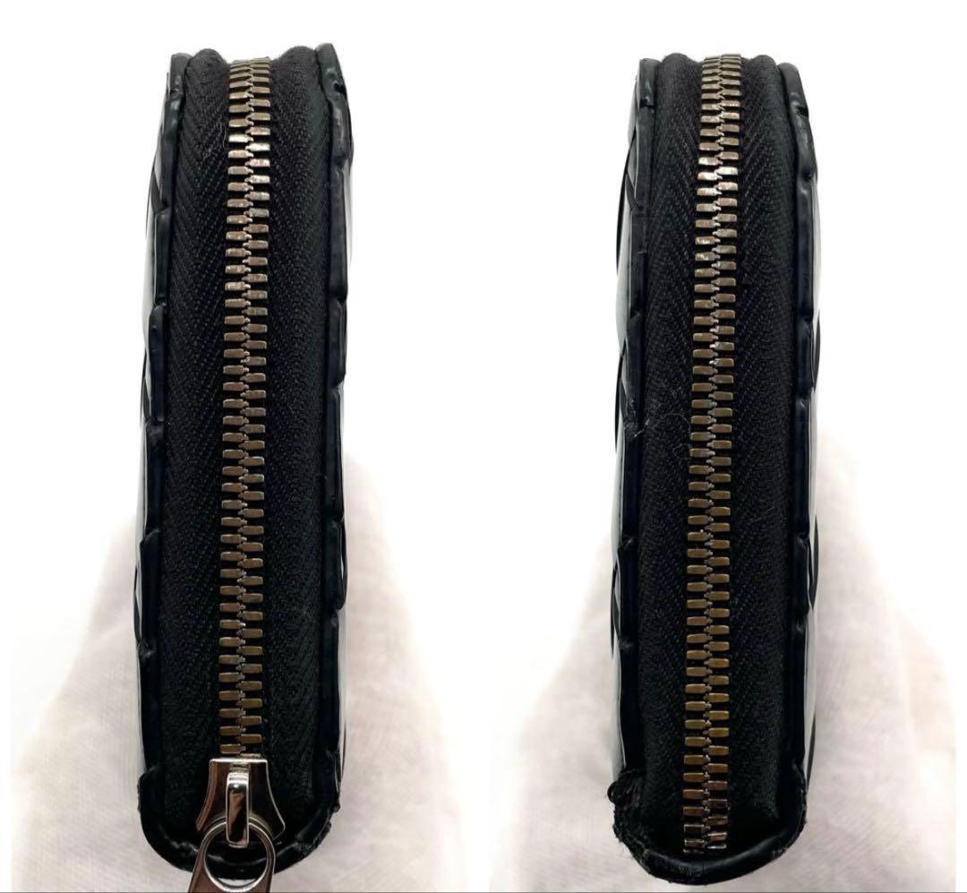 美品】ボッテガヴェネタ 長財布 ラウンドジップ ラバー イントレチャート 黒