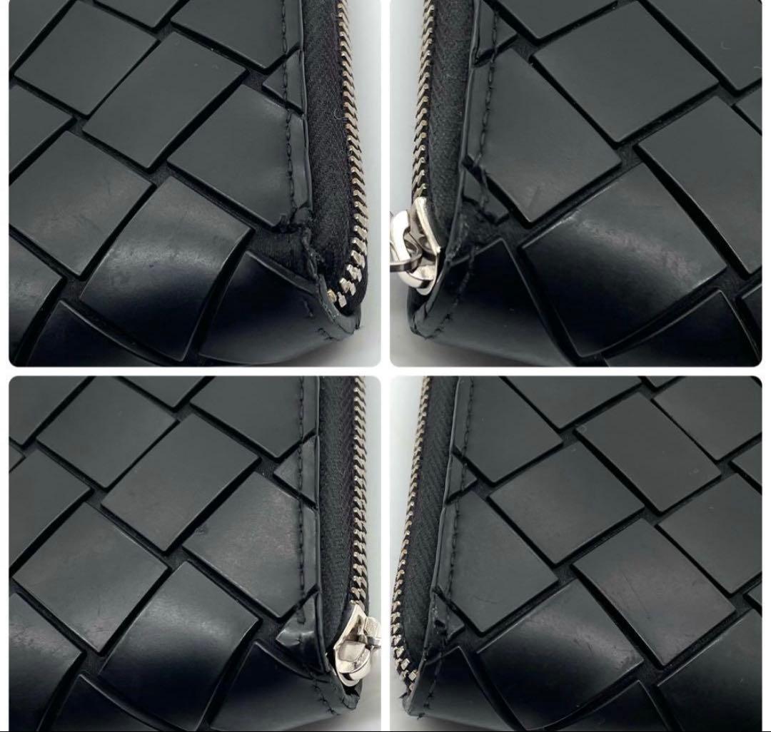 美品】ボッテガヴェネタ 長財布 ラウンドジップ ラバー イントレチャート 黒