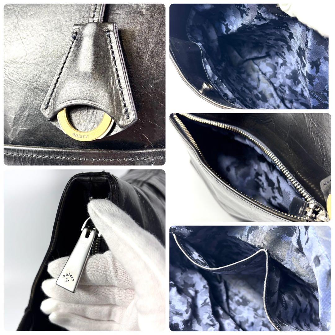 ✨美品✨アニアリ トートバッグ A4可 肩掛け キーリング カモフラ 本革 黒