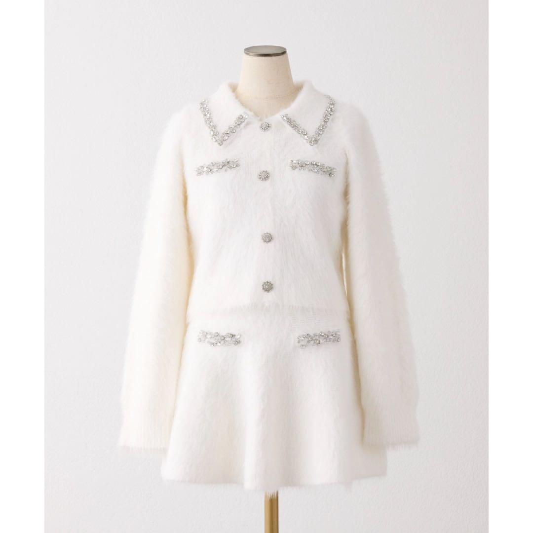 ホワイト ファーニット・ビジュー セットアップ　NICECLAP