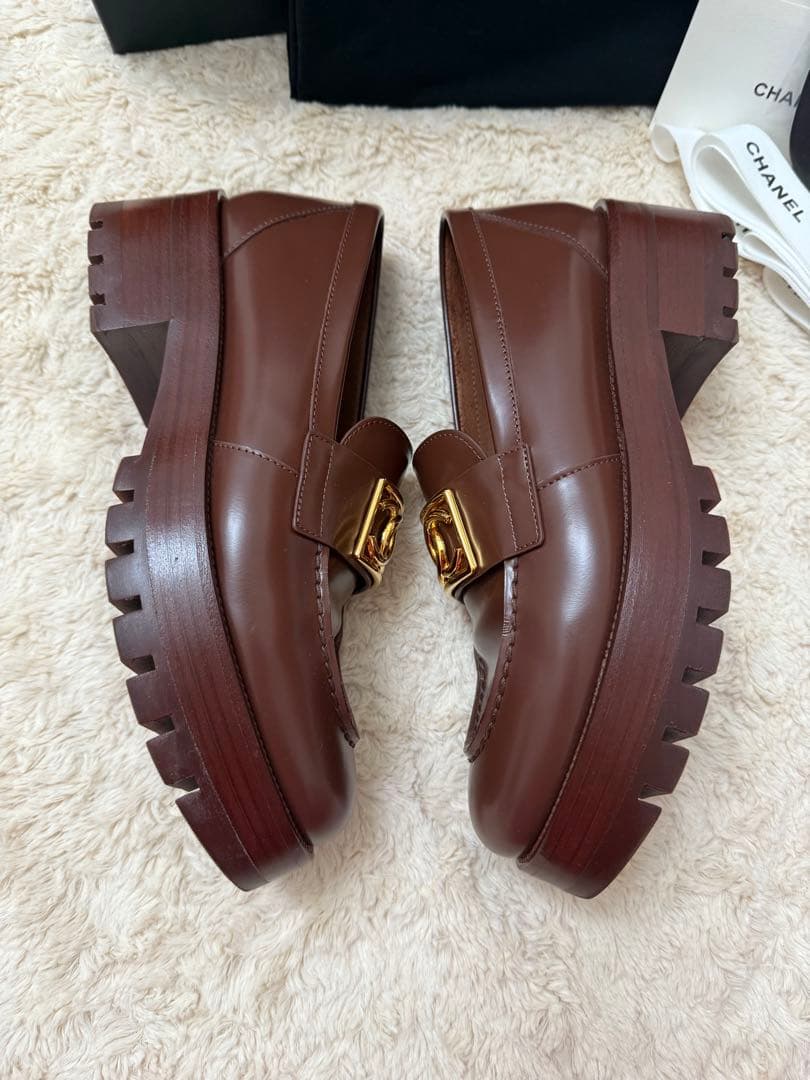 値下！シャネルCHANELブラウン美品ローファー37.5サイズ