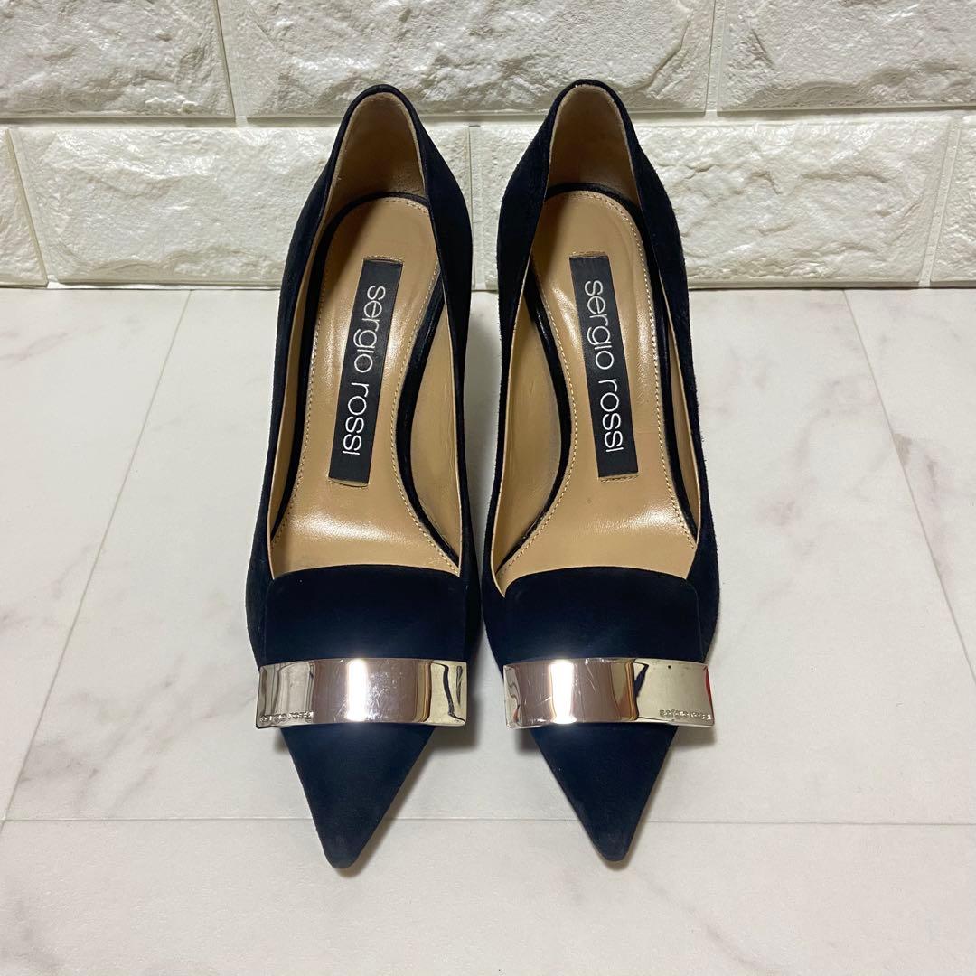 Sergio Rossi SR1 スクエアトゥ スエード ヒールパンプス