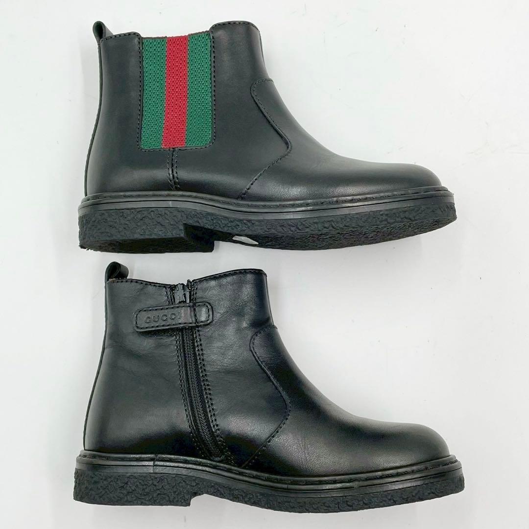 極美品　グッチ　サイドゴアブーツ　シェリーライン　レザー　ブラック　キッズ 23