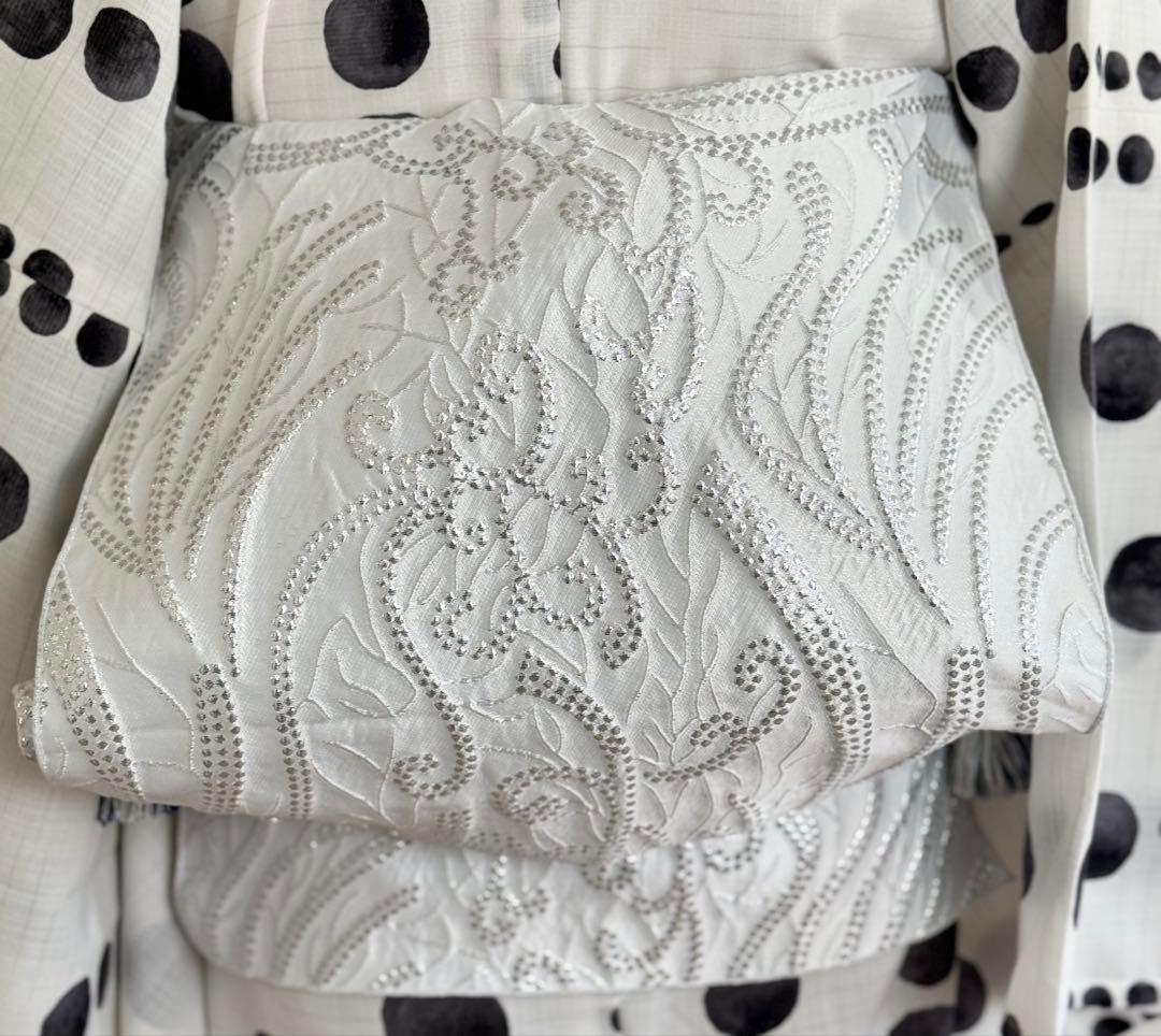 大人兵児帯【スノーホワイトプラチナシルバー】【夢想花】セット