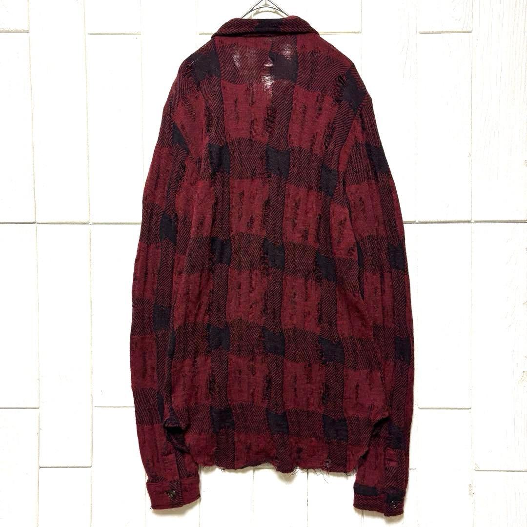 希少 MIHARA YASUHIRO ダメージ加工 ウール チェック シャツ S