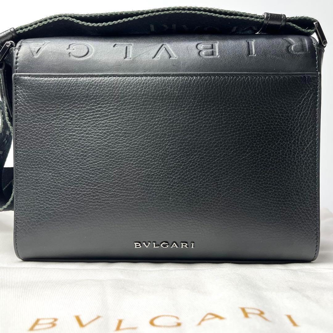 未使用級/現行/付属品付/完売品✨ブルガリマン メッセンジャー 総柄 レザー 黒