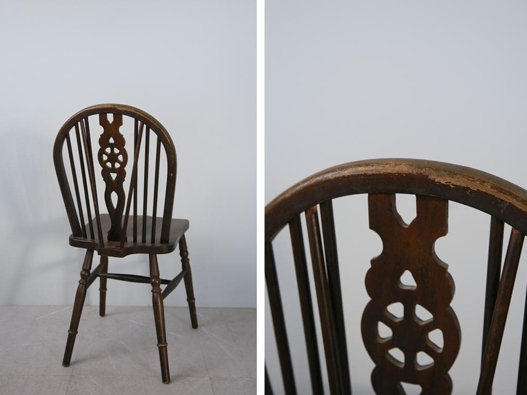 英国アンティーク木製ホイールバックチェア/ダイニングイス/椅子(89-110-4