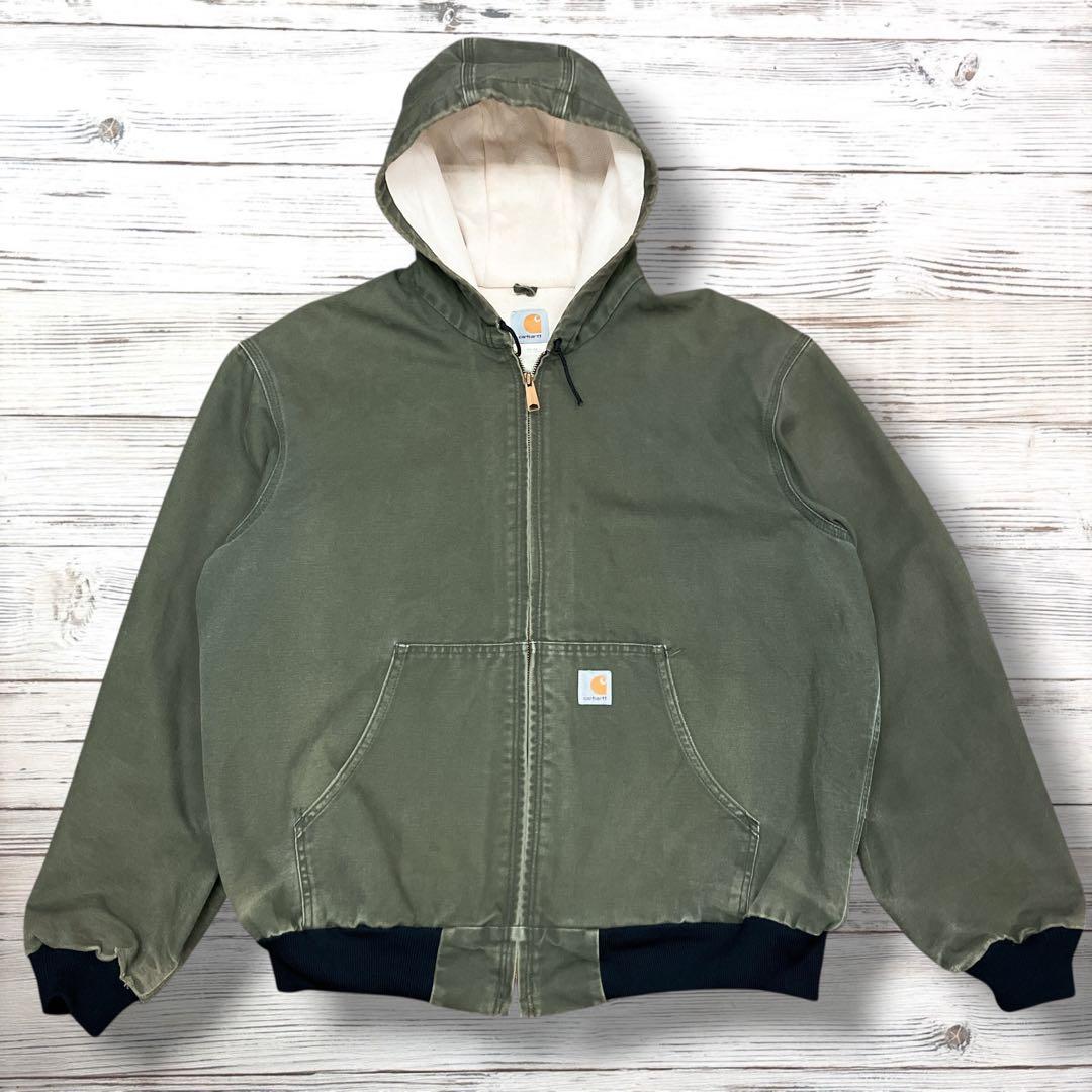 良品 カーハート ダック地 アクティブパーカー 緑 カーキ グリーン XL