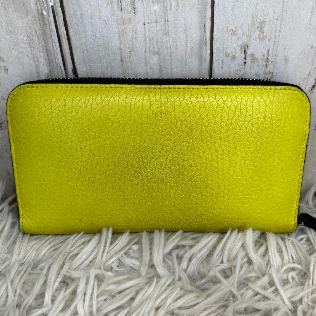 FENDI モンスター バグズ　ラウンドファスナー 長財布 財布　レザー　黄色