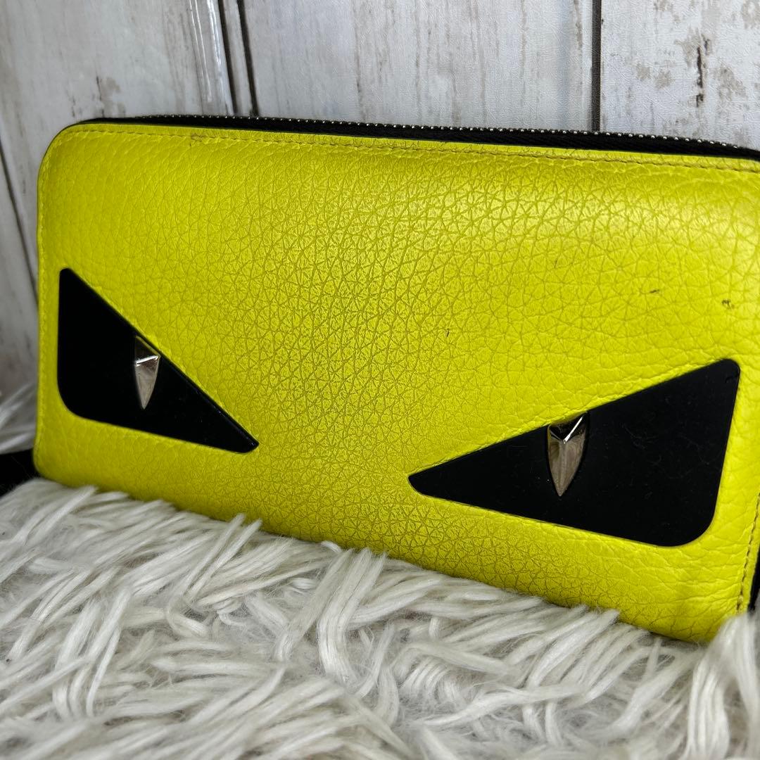 FENDI モンスター バグズ　ラウンドファスナー 長財布 財布　レザー　黄色