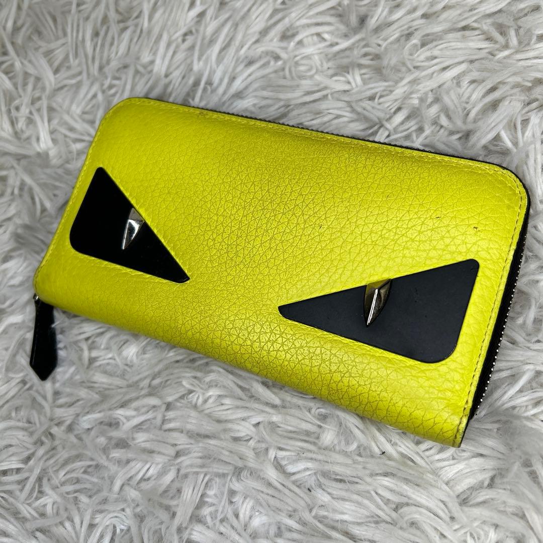 FENDI モンスター バグズ　ラウンドファスナー 長財布 財布　レザー　黄色